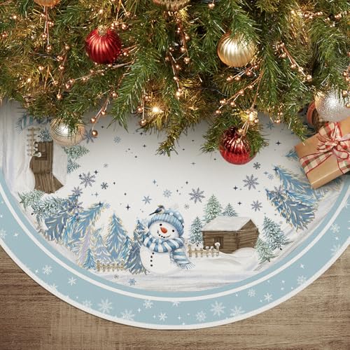 Snowflake Snowman Cardinal Christmas Tree Skirt 48 Inch