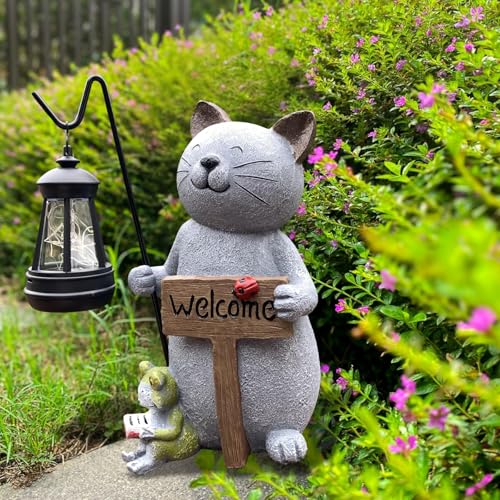 Cat Garden Statue with Solar Lantern