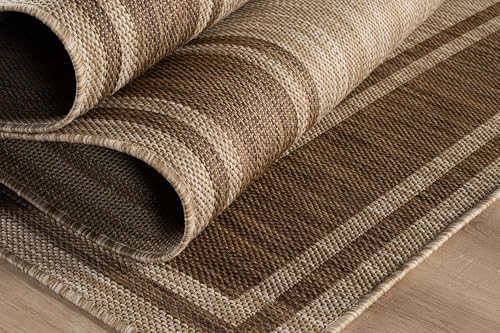 Outdoor Rug 6x9 Modern Bordered Area Rugs for Indoor and Outdoor Patio Deck Porch Garden Waterproof Weather Sun Resistant Washable Outside Carpet