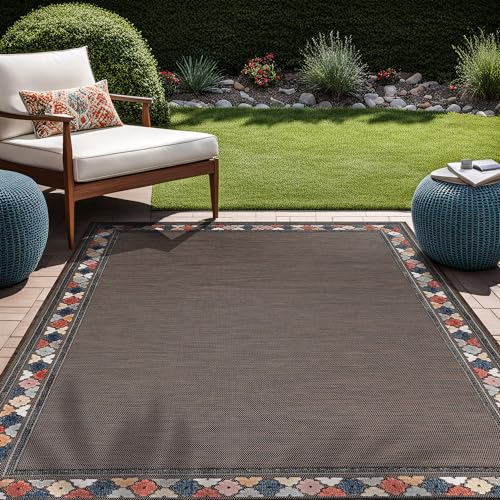 Outdoor Rug 6x9 Modern Bordered Area Rugs for Indoor and Outdoor Patio Easy to Clean Non Shedding Living Room Porch Garden Washable Outside Carpet