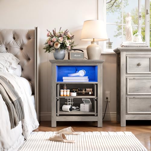 Nightstand with Charger Station Strip Lights