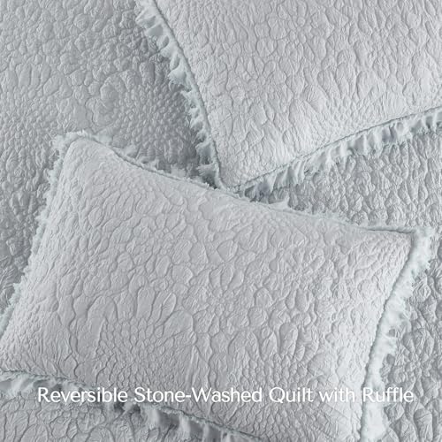 Light Blue Ruffled Quilt Twin Size