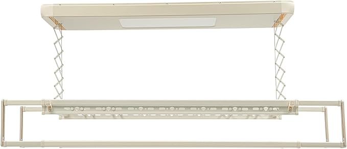 Electric Retractable Airing Rack, Ceiling Mounted Clothes Drying Rack, Retractable Clothesline, Vertical Laundry Drying Rod with LED Light & Remote, 110V 24W, Off-White Color