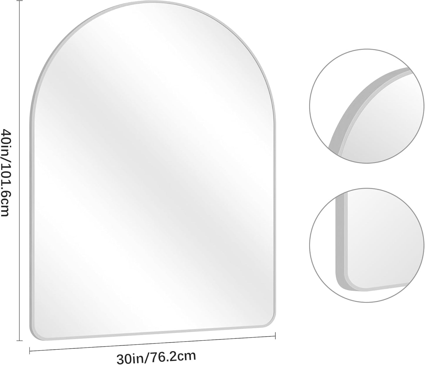 Arched Bathroom Mirror, 30"x40" Silver Arched Mirror, Wall Mounted Mirror, Silver Vanity Wall Mirror w/Metal Frame for Bedroom, Entryway, Living Room, Vertically Hanging or Leaning Against