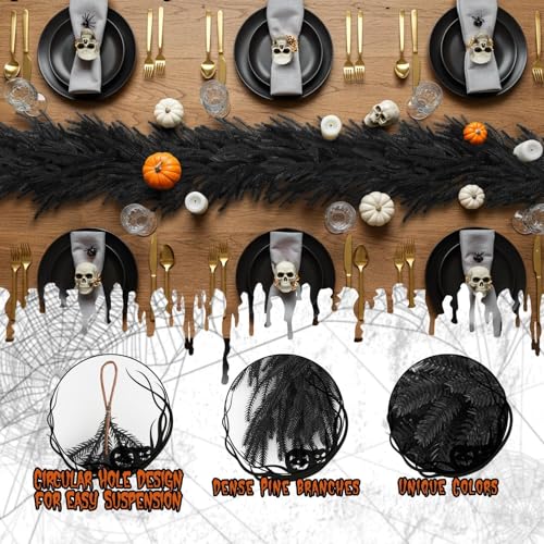 5.9FT Black Artificial Norfolk Pine Garland Real Touch Halloween Garlands Faux Garland for Table Mantle Holiday Fireplace Indoor Outdoor Halloween Christmas Decorations (5.9 Foot)