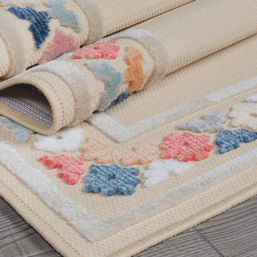 Outdoor Runner Rug 2x7 Modern Floral Bordered Area Rugs for Indoor and Outdoor Patio Easy to Clean Non Shedding Living Room Porch Garden Washable Outside Carpet (14 Sq Ft)