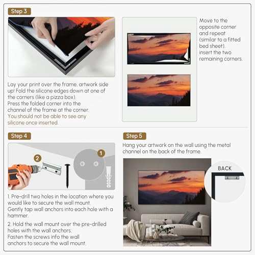 24"x46" Extra Large Framed Wall Art Scenic Sunset Over Mountain Range with Glowing Sky for Home Living Room Bedroom Decor