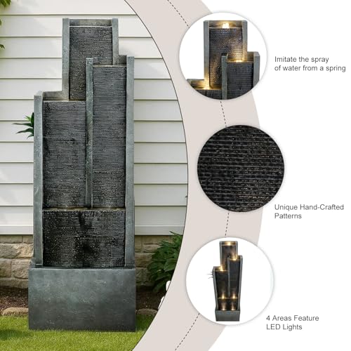 50.7 Inch Tall Outdoor Water Fountain with LED Lights and Pump