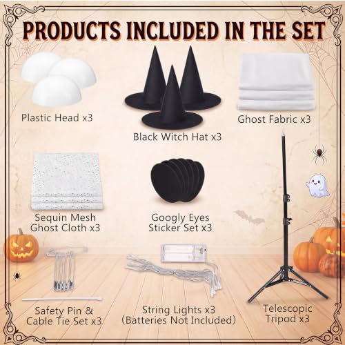 3 Pcs Halloween Decorations Outdoor Light up Ghost with Lights