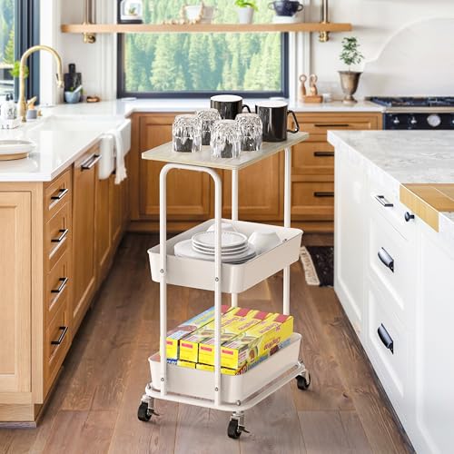 2 Tier Rolling Utility Cart Wood Top