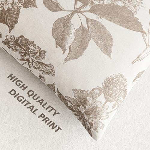 Set of 2 Linen Floral Throw Pillow Covers Neutral Vintage Print Decorative Cushion Covers Farmhouse Boho Home Decor for Sofa Chair Couch Bedroom Living Room (2 Count)