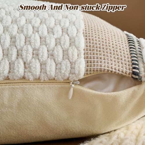 Chenille Striped Textured Boho Throw Pillow Covers Aesthetic with Tassels Woven Decorative Pillow Case for Couch Bed Sofa Bedroom Modern Funky 18 x 18