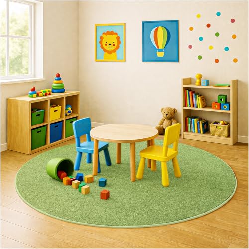 Soft & Colorful 12' Round Kids Classroom Area Rug