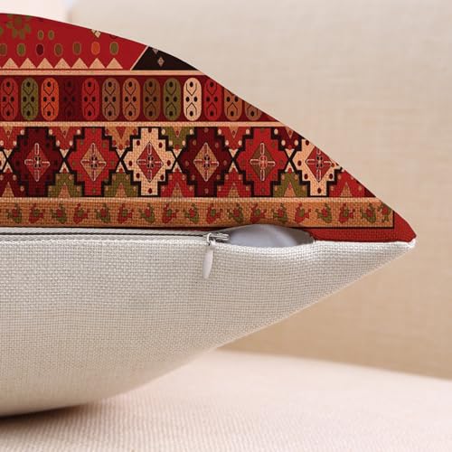 Outdoor Waterproof Pillow Covers 18X18 Inch Set of 2 Bohemian Vintage Carpet Pattern Pillow Covers Ethnic Design Decorative Farmhouse Cushion Case for Couch Red (8 Count)