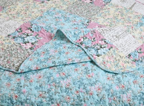 Lilac Rose Toile Lively Patchwork Quilt Set