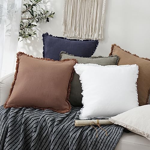 Decorative Linen Fringe Lumbar Throw Pillow Covers 12×24 Rust (2 Count)