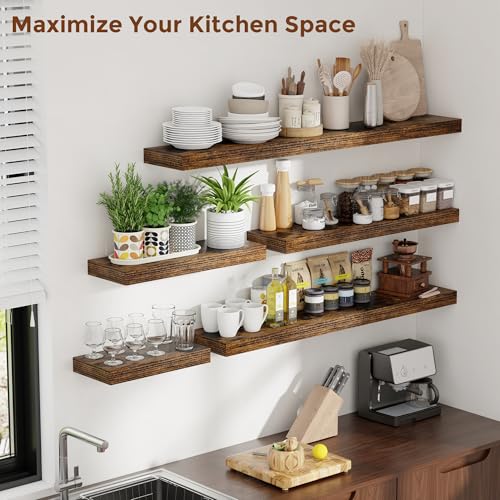 51 Inch Floating Shelves for Wall 8 Inch Deep Rustic Brown Shelves Set of 2