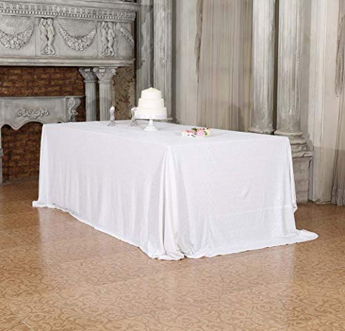 Sequin Tablecloth 90x132 Inch White for Wedding Party