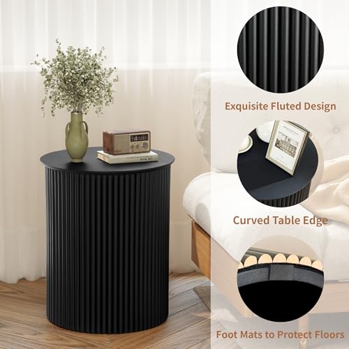 Fluted Round Side Table Small Mid Century End Table