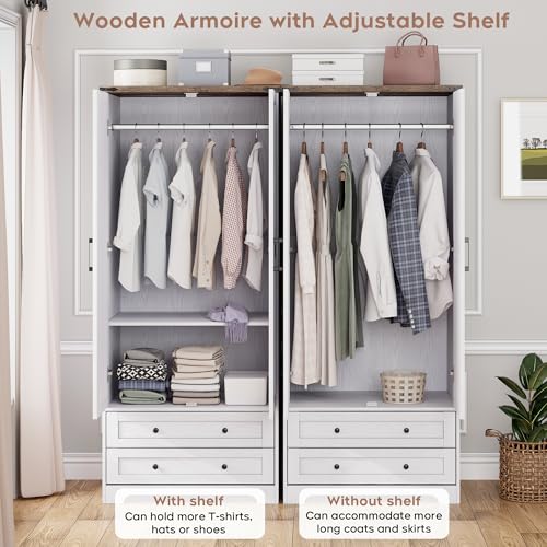 2 Doors Wooden Armoire Wardrobe Closet with 2 Drawers