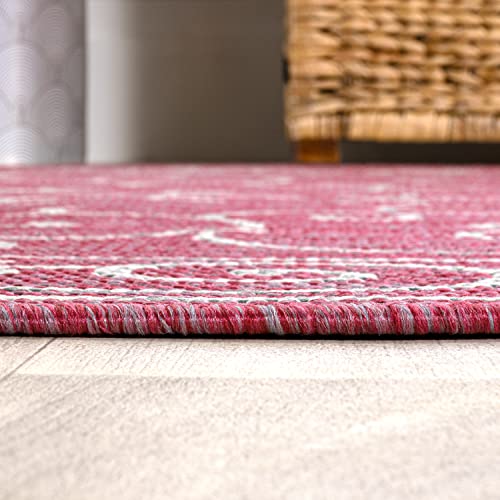 Vintage Filigree Indoor Outdoor Square Area Rug 5X5 Fuchsia