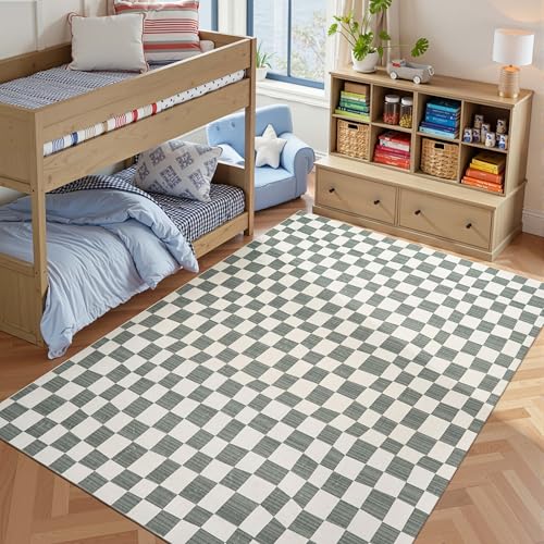 6x9 Area Rug Washable Modern Checkered Rug for Kids Room (54 Sq Ft)