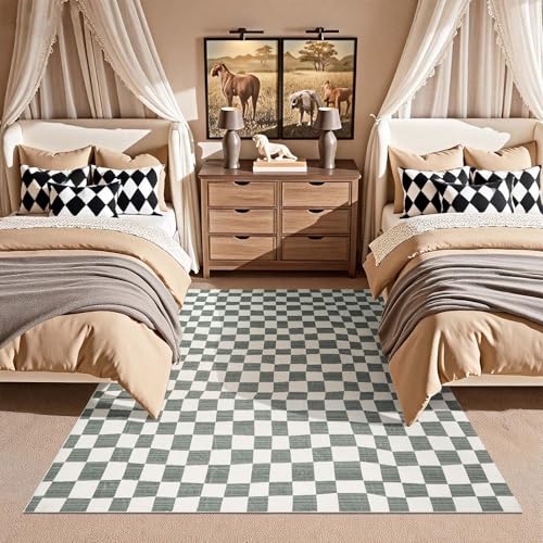 5x7 Area Rug Washable Modern Checkered Rug for Kids Room (35 Sq Ft)