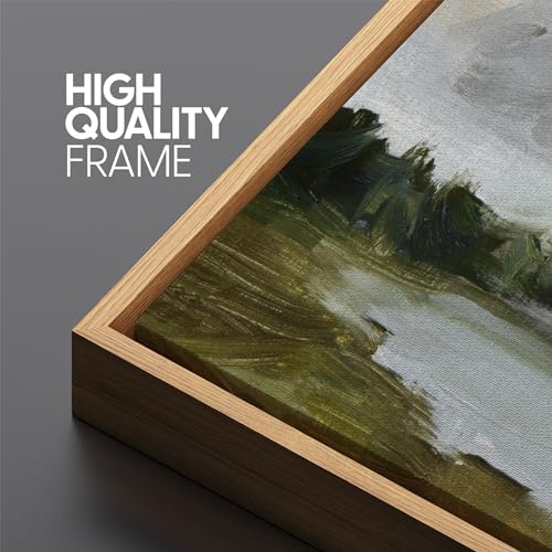 Large Framed Canvas Print Wall Art Tranquil Landscape Soft Brushstroke Lake Scene Illustrations Antique Retro Fine Art Illustrations Decorative Colorful for Bedroom