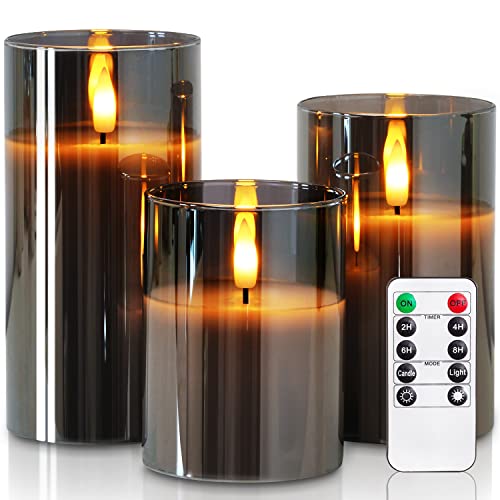 Grey Glass Flameless Candles (3 Count)