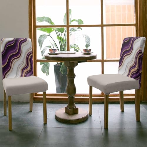 6 Pcs Dining Chair Covers Stretch Spandex Slipcovers Purple Marble Gold Inlay Removable Washable Dining Room Seat Cover Cushion Protector for Home Hotel Banquet Decor Abstract Geometric Stripes (4 Count)