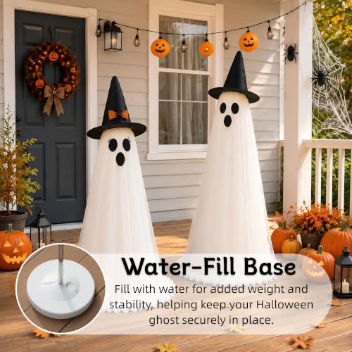 2 Pack Light Up Halloween Ghost Decorations Outdoor with Remote Control (Warm White)