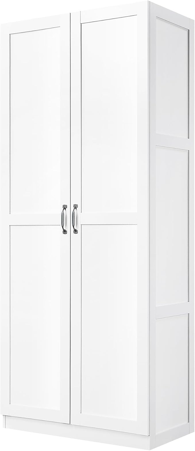 Manhattan Comfort Cornelia Modern Tall Storage Cabinet with Doors and Adjustable Shelves 1.0 - Freestanding Pantry Organizer for Kitchen, Laundry Room, Garage, or Mudroom, Set of 2, White