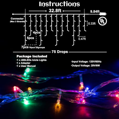 33ft Icicle Lights for Outside