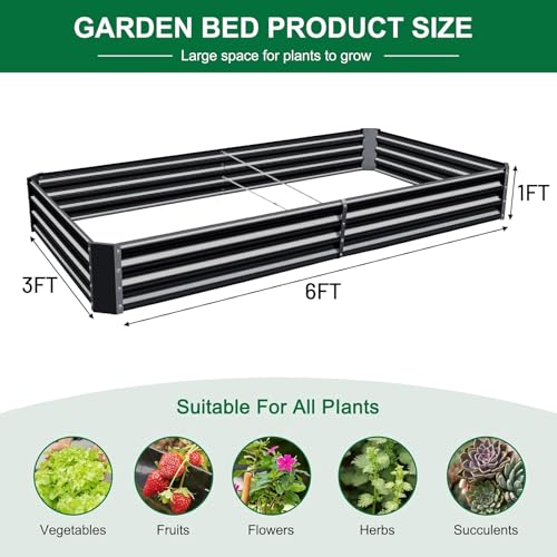 3 Pack 6×3×1ft Galvanized Metal Raised Garden Bed (3 Count)