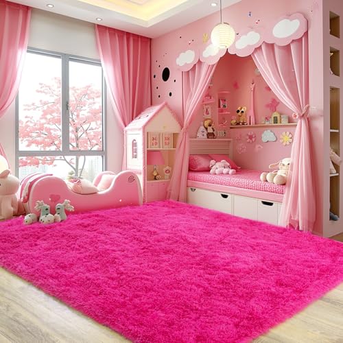 Ultra Soft Fluffy Hot Pink Rugs for Bedroom