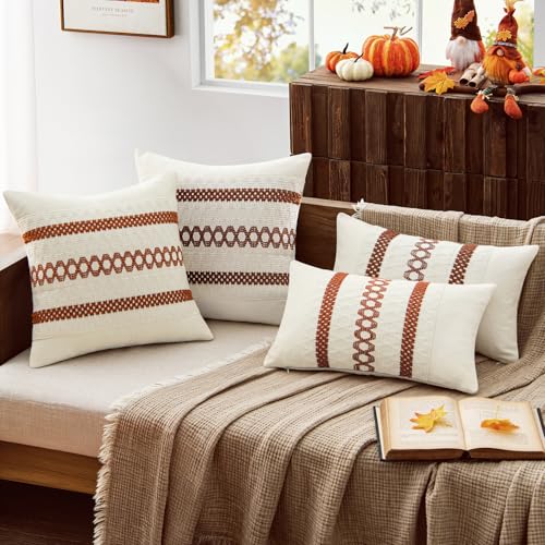 Set of 2 Fall Burnt Orange Decorative Pillow Covers 20x20 (2 Count)