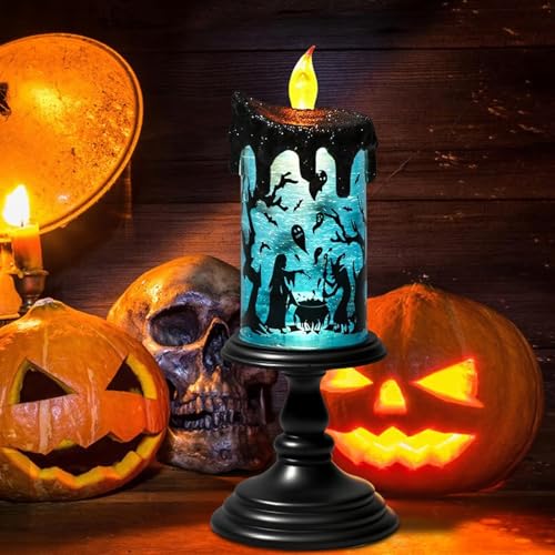 Halloween Witch Snow Globe Flameless Candle Battery Operated