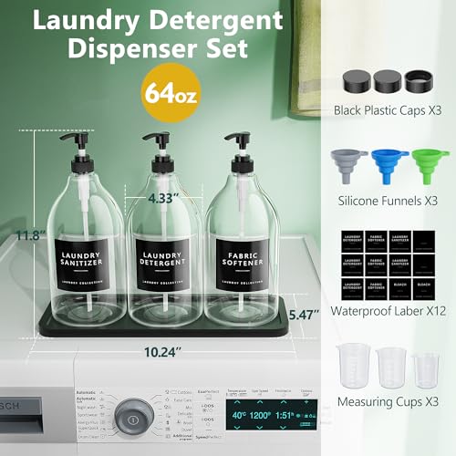 3 Pack Black Liquid Laundry Detergent Dispenser with Bamboo Tray