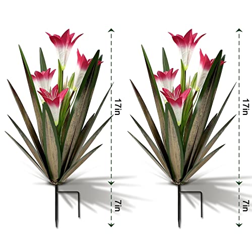 Metal Agave Plant Outdoor Decoration Lily Mexican Yard Art Garden Gift Home Decor Hand Painted Metal Agave Garden Yard Statue (2 Count)