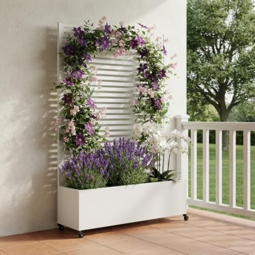 Metal Planter Box with Trellis Privacy Screen