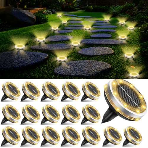 18 Pack Outdoor Solar Ground Lights with 4 Side Light（Warm White） (18 Count)