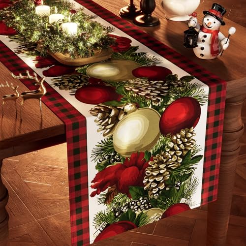 Table Runner for Christmas Decorations with Red and Green Buffalo