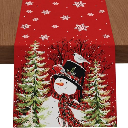 Table Runner for Christmas Decorations with Snowman Snowflakes