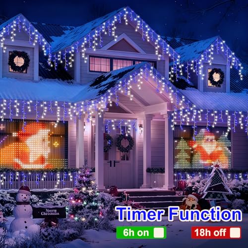 66ft 800 LED Blue and White Icicle Lights Outdoor Waterproof (66 Foot)