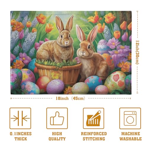 Easter Rabbits Eggs Placemats Set of 4 Easter Bunny Tulip Flowers Table Place Mats Seasonal Farmhouse Spring Holiday Table Mat for Party Kitchen Dining Outdoor Indoor Decor