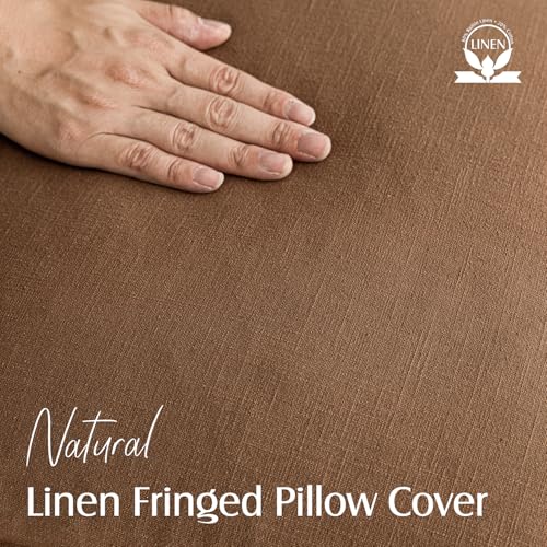 Decorative Linen Fringe Throw Pillow Covers 26×26 Orange Brown (2 Count)