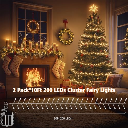 2 Pack Cluster Fairy Lights Battery Operated with Timer (400 Count)