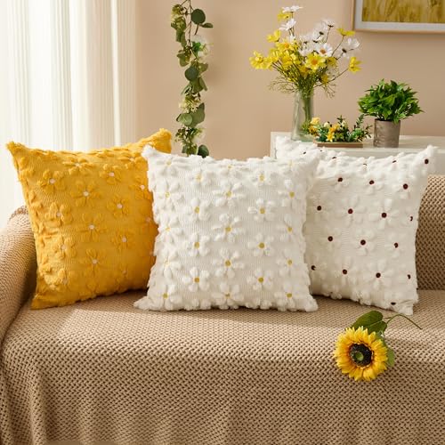 Spring Summer Pillow Covers 20x20 inch Set of 2 White Daisy (2 Count)
