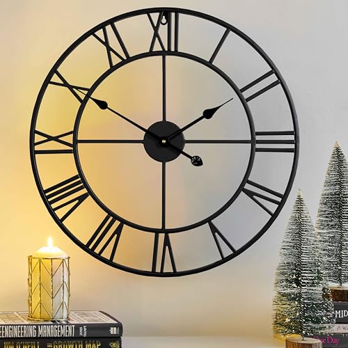 Silent 24 Inch Wall Clock for Living Room Decor