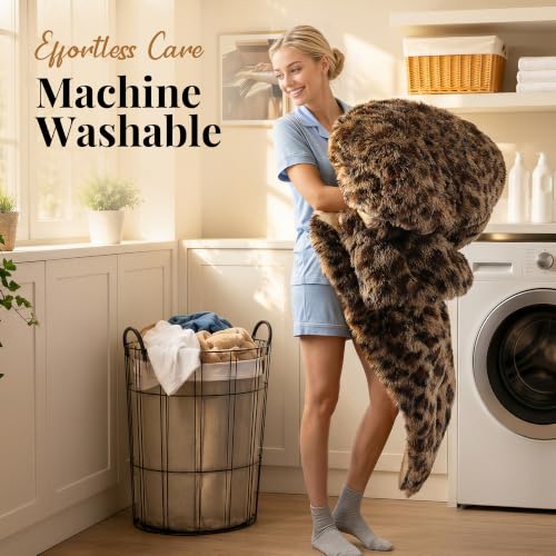 Fluffy King Size Comforter Set Leopard Print Faux Fur Comforter 3Pcs